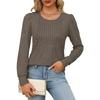 Maglietta a maniche lunghe da donna autunnali, alla moda, casual, plissettata, con scollo rotondo basso, abbigliamento da donna