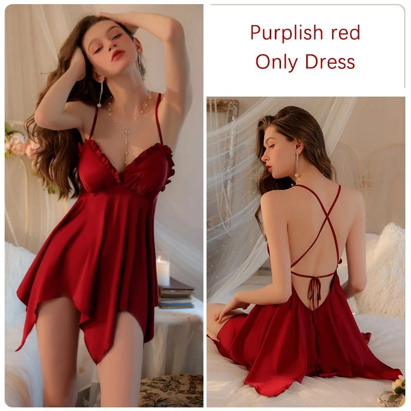 Sexy Pajamas For Women Cross Backless Pajamas with Breast Pads Irregular Hem Suspender Nightgown for Women's