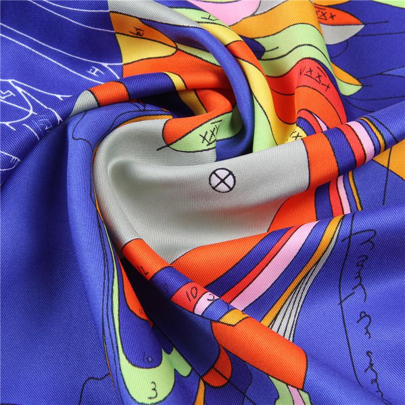 New Handmade Curled Silk Scarf Women Shawl 90Cm Pegasus Twill Square Scarf Retro Printing Scarves Shawl Headband