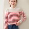 Women's Black & White Striped Round Neck Cashmere Sweater - New Autumn/Winter Style, Long-Sleeved, Color-Block Knit, Regular Fit.
