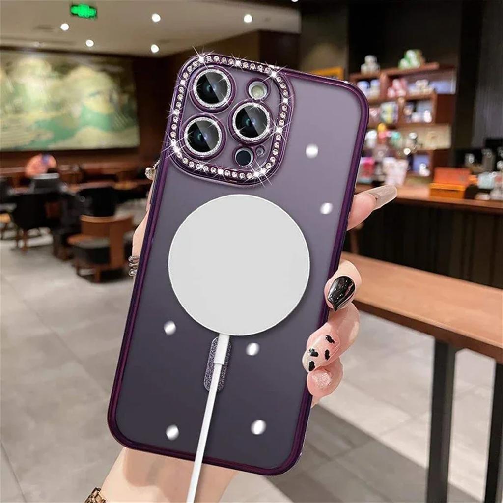Bling Glitter Rhinestone Magnetic Wireless Charge Case for iPhone 16 15 14 13 12 11 Pro Max Plus Shockproof Jewelled Cover