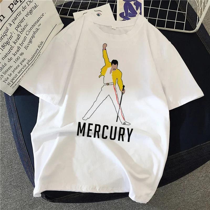 Freddie Mercury Queen Band T Shirts Women 90's Graphic Rock Top Tees Female Harajuku Vintage T-shirt Fashion Streetwear Tshirt
