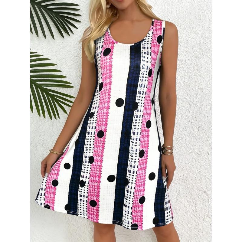 

Elegant directional spring and summer new geometric pattern print casual commuting versatile outing women s vest dress S