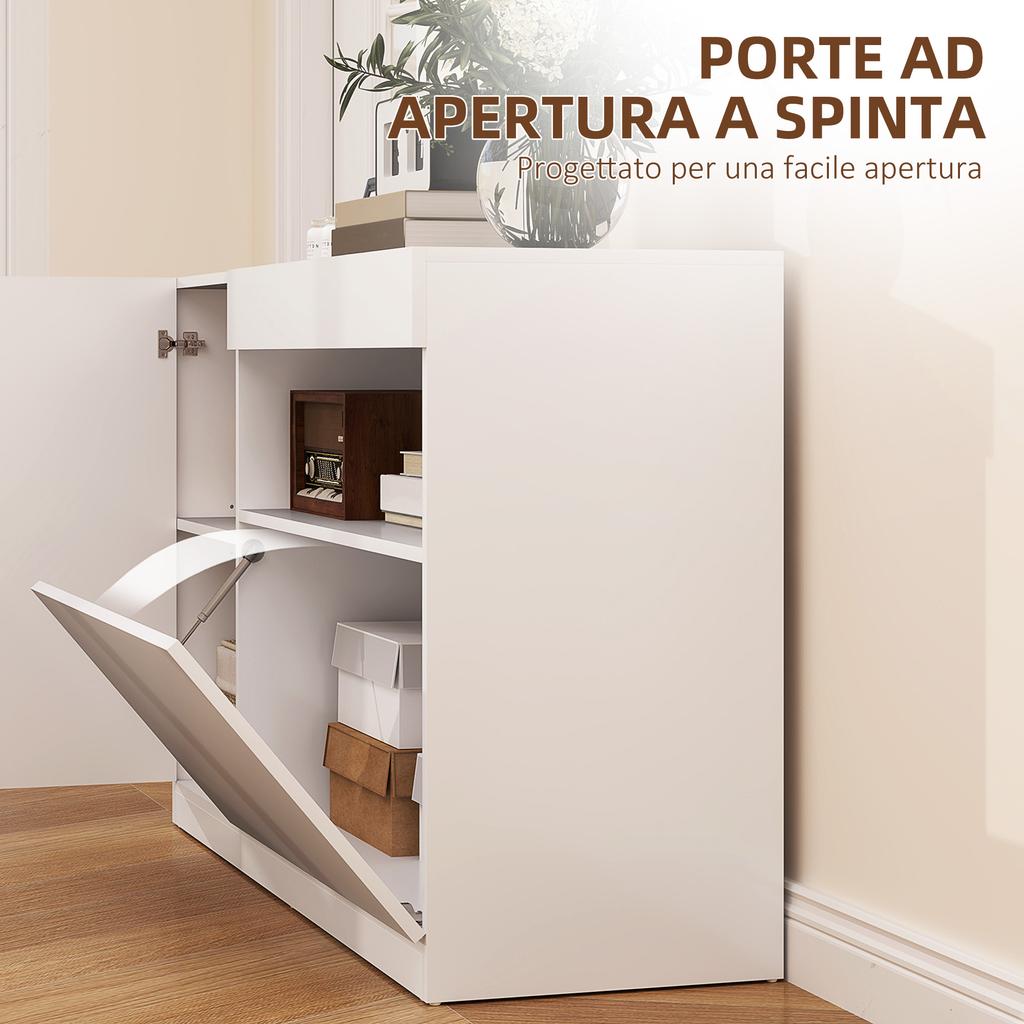 Modern Low Sideboard with Soft-Close Doors and Push-to-Open, Adjustable Shelves, White