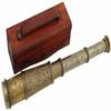 Brass Nautical 14" Telescope Antique Hand Held Pocket Spyglass In Leather Box