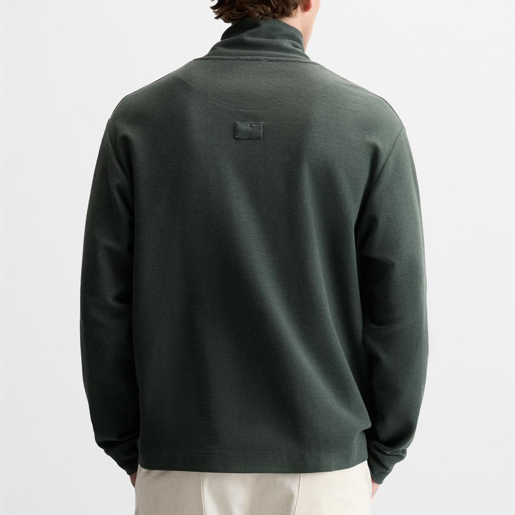 ZARA American Style Solid Color Cotton Half-Zip Stand Collar Long Sleeve Sweatshirt Men sweatshirt Coal-Gray 04087337-35