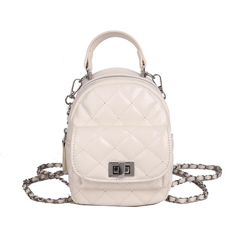 

Весна и лето новый нишевый ромбовидный вышитый нитью цепочка мини рюкзак сумка женский рюкзак белый