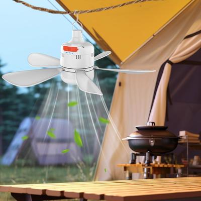 5W Portable Outdoor Ceiling Fan with Light with Remote Control and Extension Hook Cooling Device for Camping Gazebo Tent Patio
