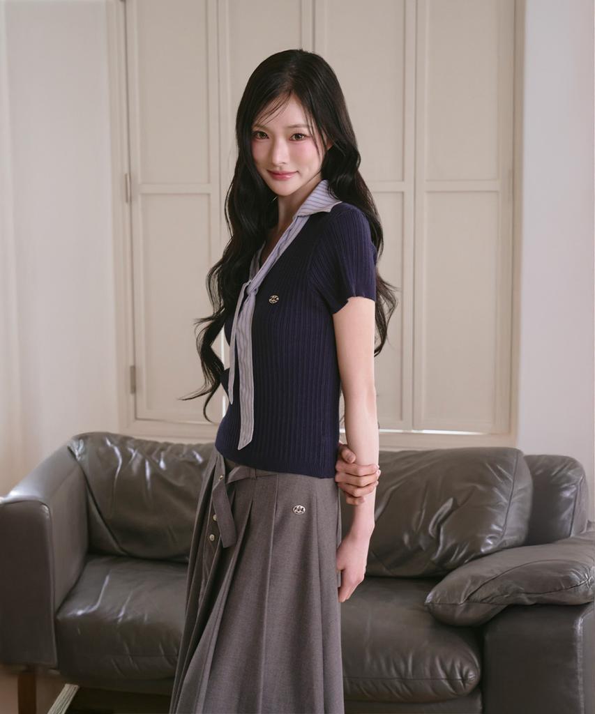 The Green Lab Belted Pleated Skirt [Gray]