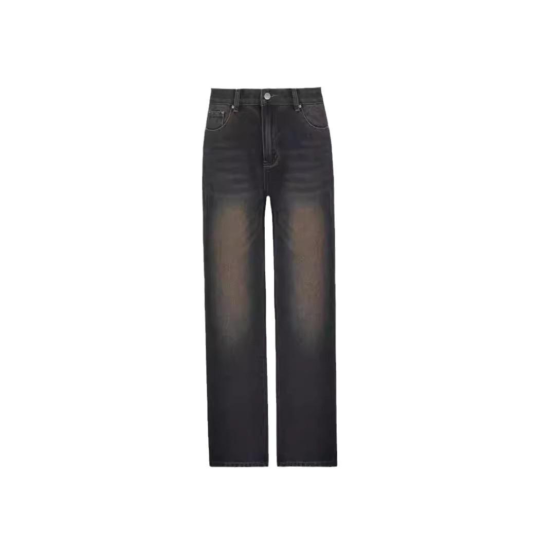 

European Washed High-Waisted Distressed Jeans - Women s Trendy Streetwear Straight Leg Pants, Early Autumn Collection M