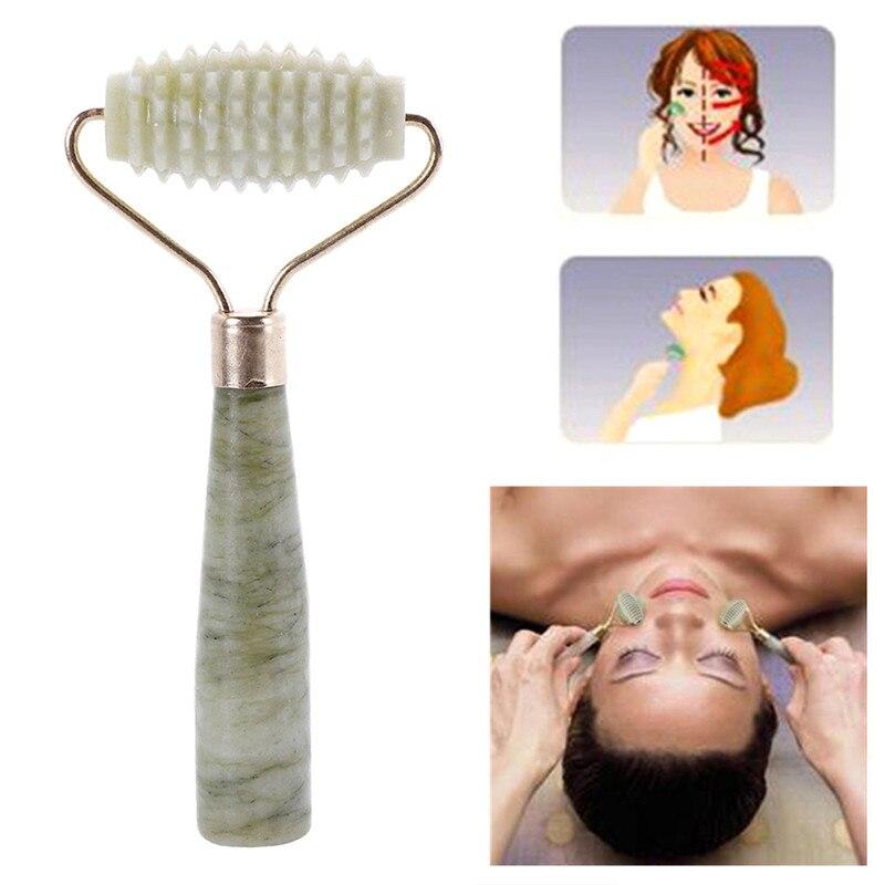 2 Stück Natürlicher Jade Massage Roller Gesichtsroller Facelifting Anti-Falten Gesichtsentspannung Lifting Schlankheitsrad Beauty-Stick