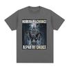 Human By Chance Alpha By Choice Wolf Funny Meme T Shirts Men's Casual Cotton Vintage Short Sleeve Oversized T-shirts Streetwear
