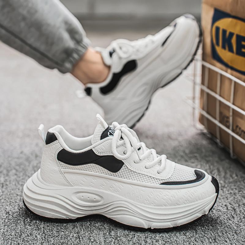Thick-soled men's casual sports shoes 2025 New mesh lace-up breathable loafers Men's fashionable walking shoes