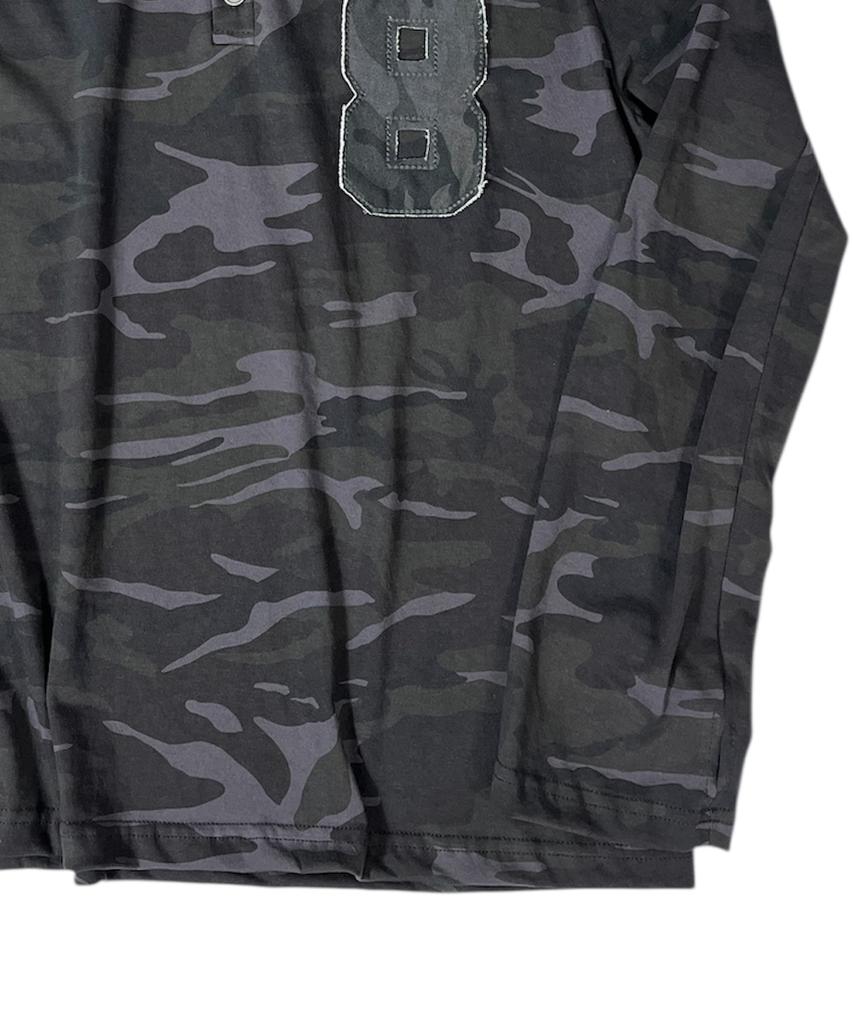 Camouflage 8 Henley Neck Hoodie ((Dark Gray))