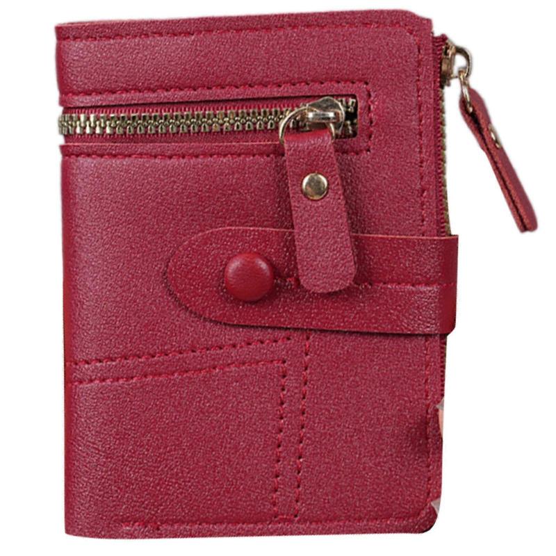 Mode Geldbörse Kleine Kompakte Geldbörse,Damen Kurze Geldbörse,PU Leder Bifold Geldbörsen Kreditkartenhalter Einfache Clutch Geldbörse Burgund