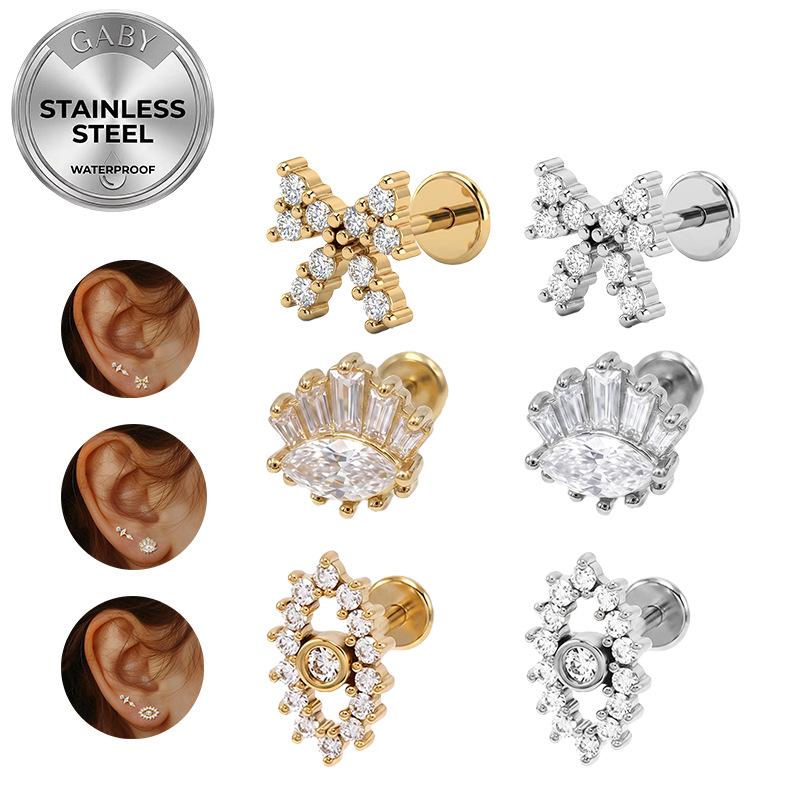 Gatte European Cross 316L Stainless Steel Eye Butterfly Knot Ear & Lip Stud