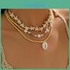 Elegante Collana con Perle a Forma di Conchiglia Ispirata all'Oceano con Design Multistrato per Donna