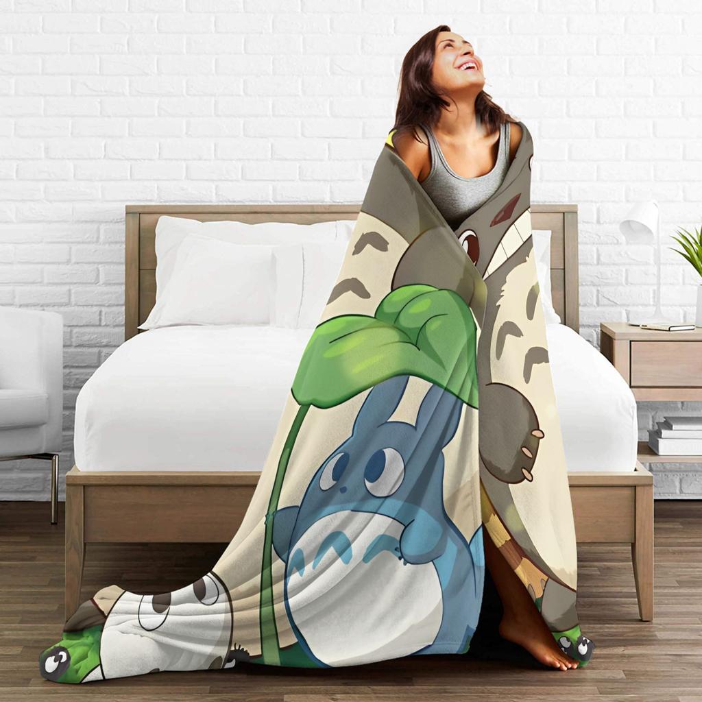 Süße T-Totoros Flanelldecken Cartoon Anime Lustige Überwurfdecken für Zuhause 125*100cm Tagesdecke,