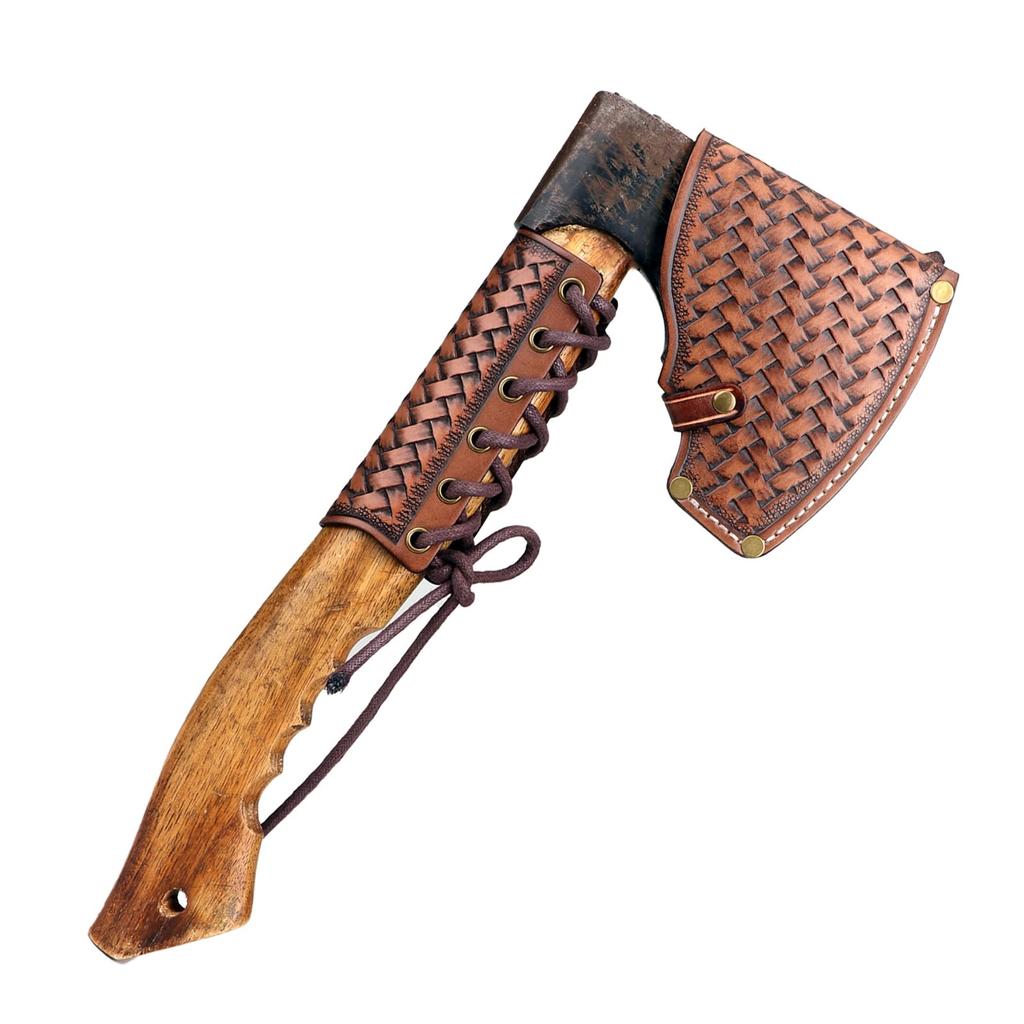 TOURBON Axe Cover and Sheath with Leather Hatchet Neck Guard Set for Camping and Splitting Firewood