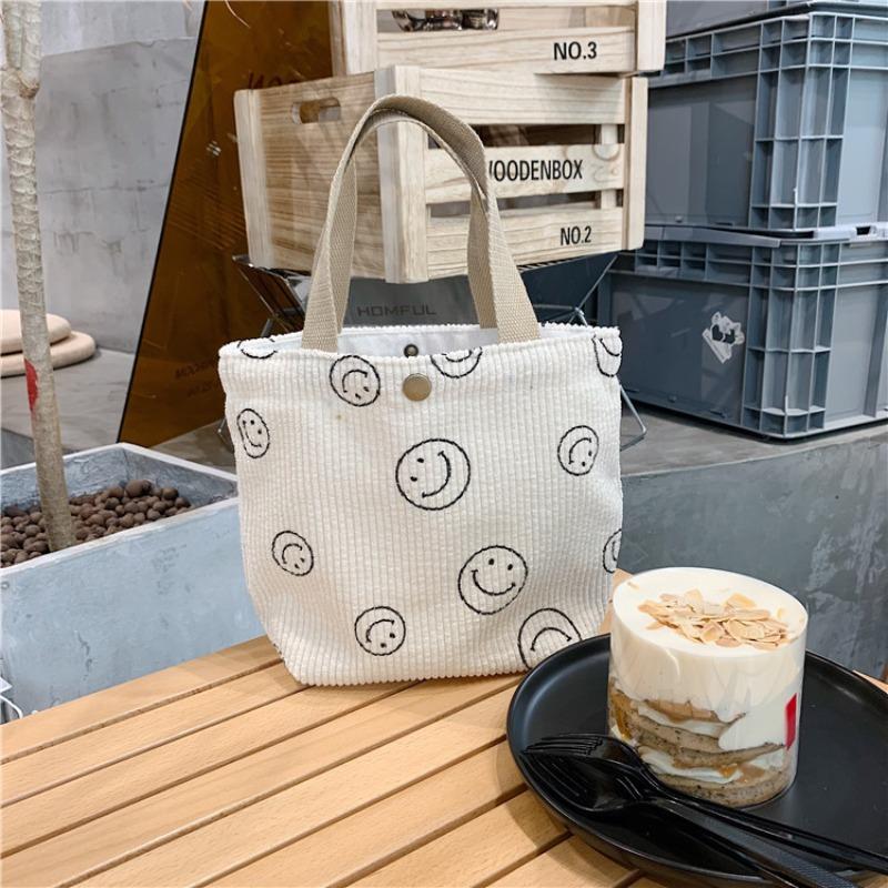 ins corduroy retro hand-held cloth bag literary student mommy bento bag commuter hand-carried lunch box bag woman