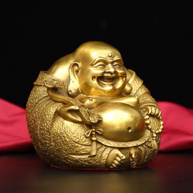 Chinese Style Maitreya Buddha Ornament Pure Copper with A Big Belly and Smiling Buddha Statue Home and Office Decorations