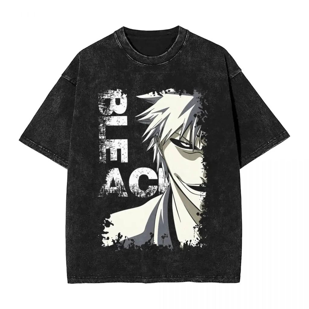 2026 Japan Anime Bleach Graphic T-shirt Men Vintage High-end Luxury Manga T Shirt Washed Vintage Loose Unisex