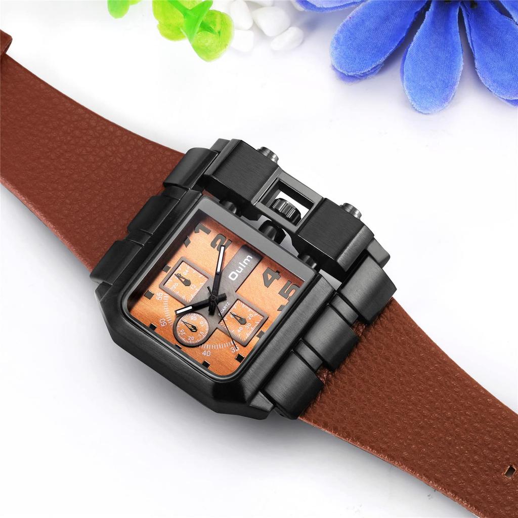 Square Stylish Sports Watch with Leather Perfect Gift for Him or Fashion Accessory Men's Watch, Strap, Waterproof, Casual, Business, Brown, Her,