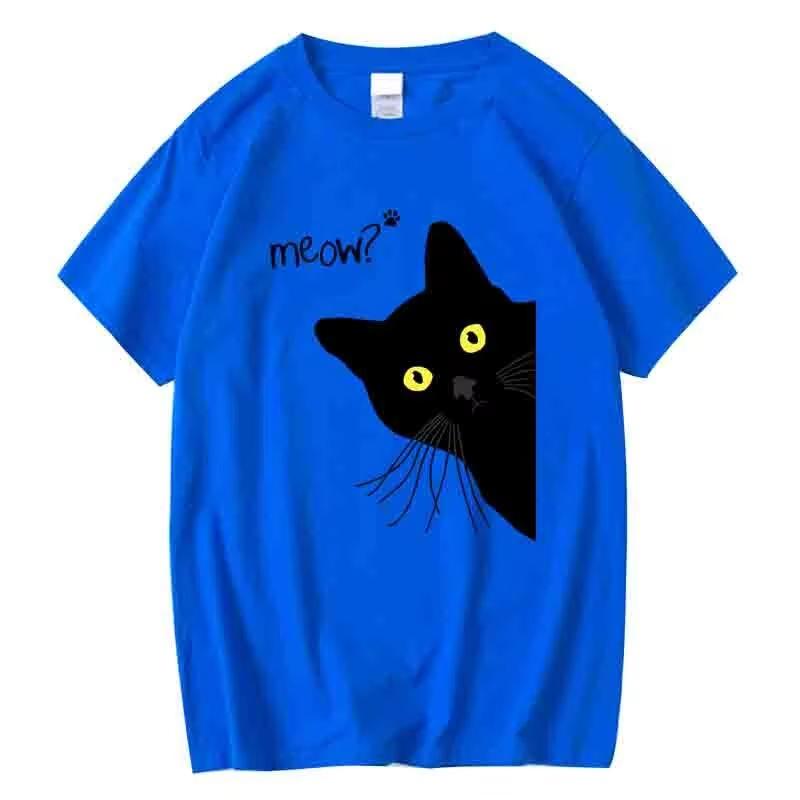 Cute Peeking Black Cat Meow Graphic Tshirt Unisex Unisex Funny Animal Print Casual Short Sleeve Crew Neck Fashion Streetwear Tee