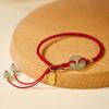 Natural Hetian Jade Peace Buckle Red Rope Bracelet for Women, Light Luxury Niche Exquisite Zodiac Jewelry