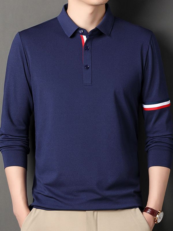 Nuova Polo da Uomo Primavera e Autunno T-shirt a Maniche Lunghe da Uomo Revers Semplice Business Gioventù Ampia Taglia Grande Abbigliamento da Papà
