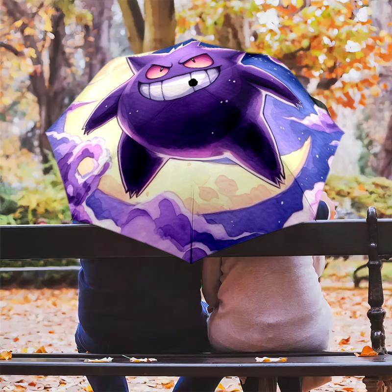 Fantasia di Gengar viola, ombrello pieghevole automatico, design portatile e pieghevole, 8 stecche, un regalo di Natale o di compleanno.