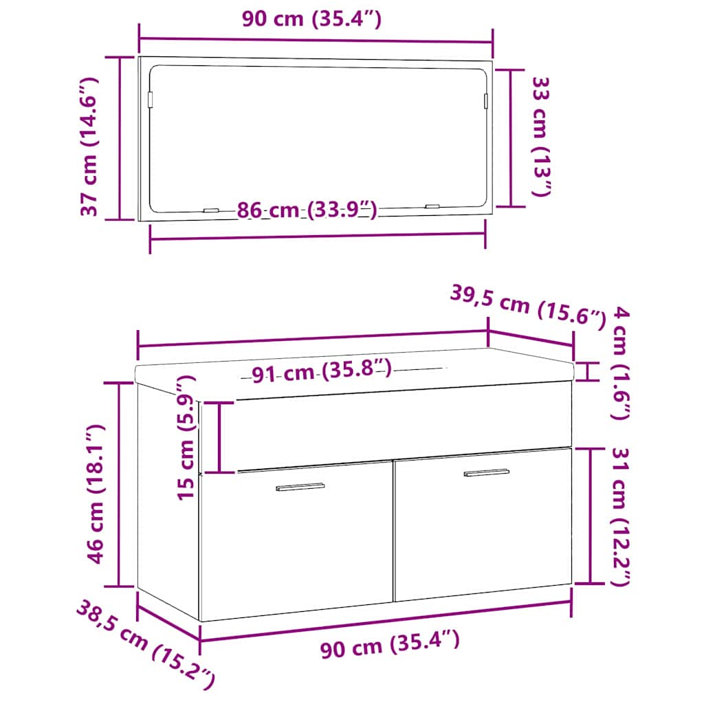 Bathroom Furniture Set 3 pcs Black Oak Effect Particleboard