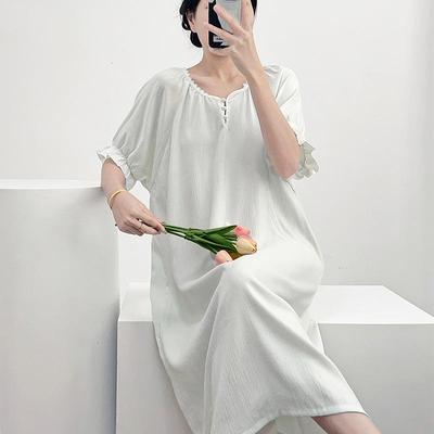 Women's Summer Striped Cotton Nightgown: High-End, Plus Size, Wearable Outdoors, Home Dress