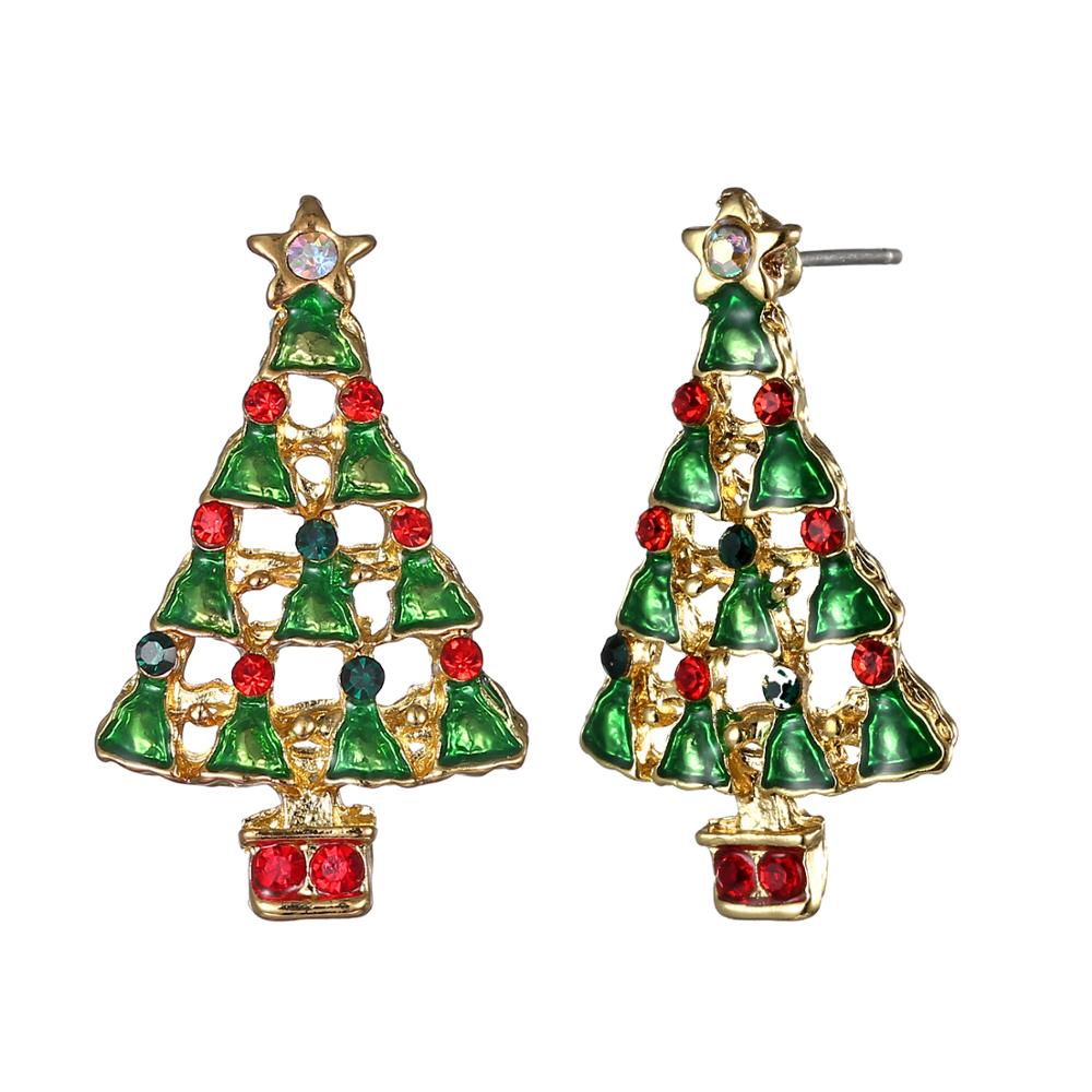 

Women Enamel Bell Earrings Rhinestone Christmas Stud Earrings Female Girls Christmas New Year Gifts