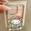 Electroplated Silver Frame Transparent Case for Apple 14/13 Pro, 15/16/17 Pro Max - Rice Cat Design