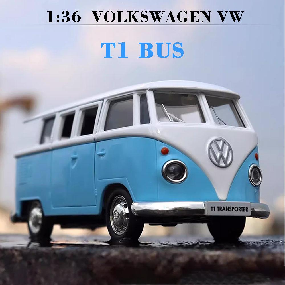 1:36 Volkswagen VW T1 Bus Toy Car Model Alloy Diecast with Pull Back Doors Opened Van Models Best Gifts for Boys Kids Toy