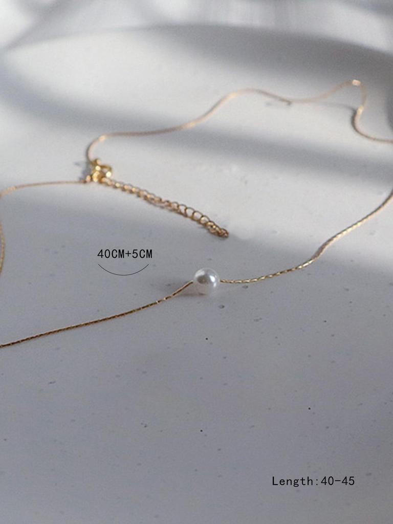 18k Gold-Plated Titanium Steel Freshwater Pearl Clavicle Necklace for Women