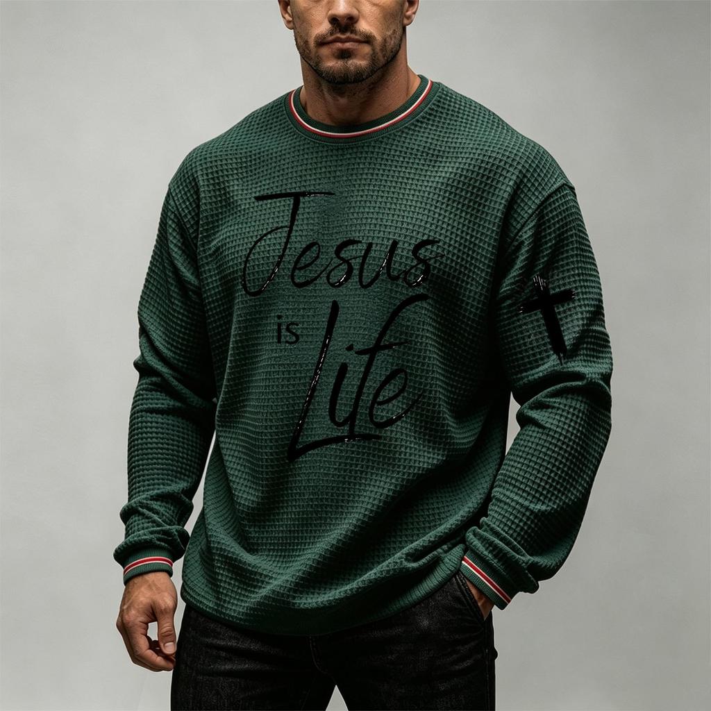 Men's Casual Graphic Knit Crewneck Long Sleeve Shirt for Everyday Wear