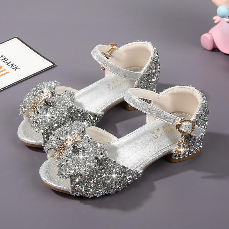 Princess Rhinestone High Heel Sandals - Non-Slip, Soft Sole Girls' Summer Fashion Shoes