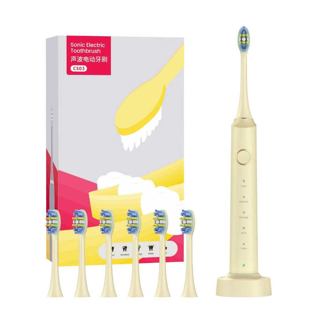 Sarmocare Electric Sonic Toothbrush with 6 Pcs Replacement Heads Rechargeable Waterproof Oral Care Electronic Tooth Brushes