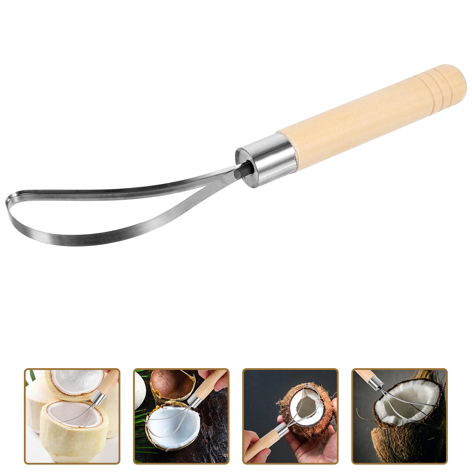 Coconut Meat Scraper Knife Grater Opener Stainless Steel Tool Wooden Remover