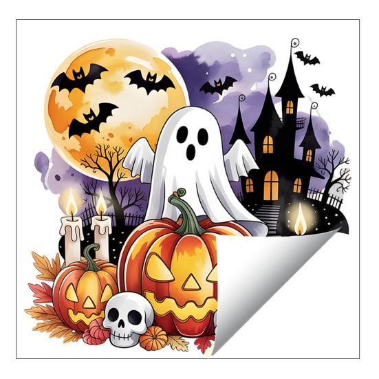 Creative Halloween Gift Ideas Static Window Clings, Watercolor Pumpkin Ghost Skull Decals, No Large Decals for Parties Glue Glass Stickers Living Room