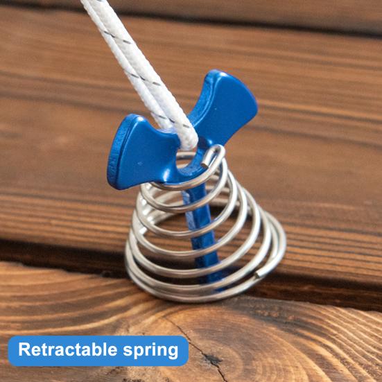 Deck-Anchor Pegs with Carabiners Windproof Tent Rope Tensioner Aluminum Deck Tie Down Spring Tent Stakes Outdoor Camping Fishbone Tent Pegs