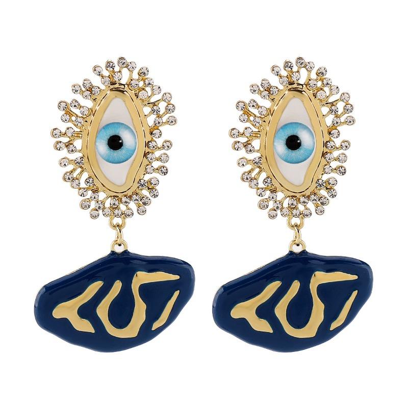 Medieval Art Abstract Personality Oil Drop Earrings Catwalk Temperament Fashion Eyes Diamond Earrings