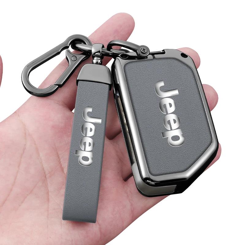 For Jeep Metal Leather 2 3 4 Buttons Car Flip Key Case Cover For Jeep Gladiator JT Sahara JLU Wrangler JL Rubicon 2018 2019 A