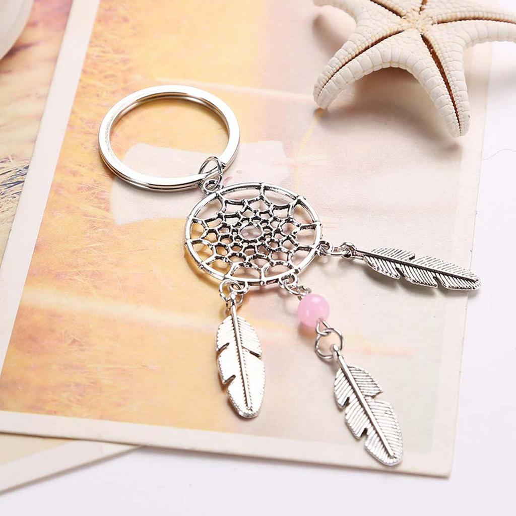 Pink Black Beads Dreamcatcher Feathers Wind Dream Catcher Key Chain Women Vintage Bohemian Indian Style Keychain