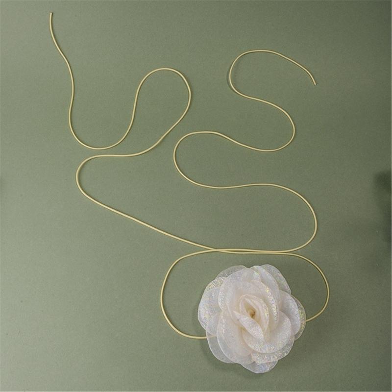 Stylish Lace Rose Clavicle Chain Necklace Long Rope Flower Choker Collarbone Chain Bridals Wedding Party Accessory