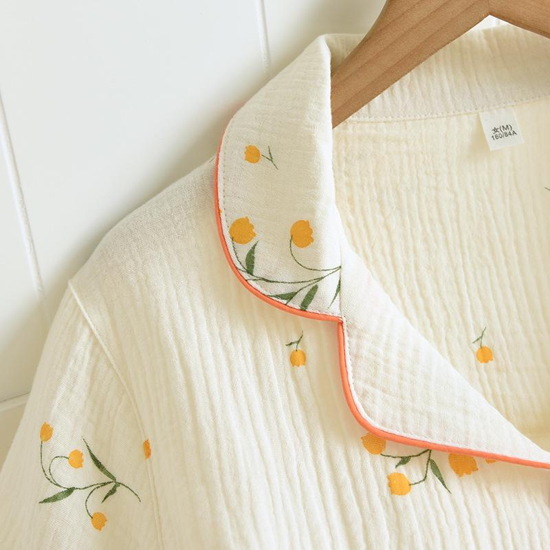 Women's Cotton Short Sleeve Pajama Set - Three-Piece Spring/Autumn Long Pants, Summer Thin Style