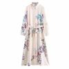 Kaslead New Arrival Women's Clothing Fashion Style Fashion Minimalist Printed Shirt with Belt Long Sleeves Dress