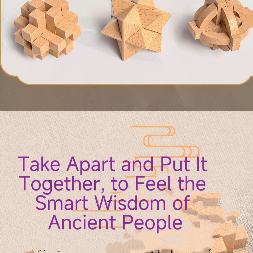 Kids Intelligence Luban Lock Full Set, Wooden Kongming Lock Puzzle Unlock Toys